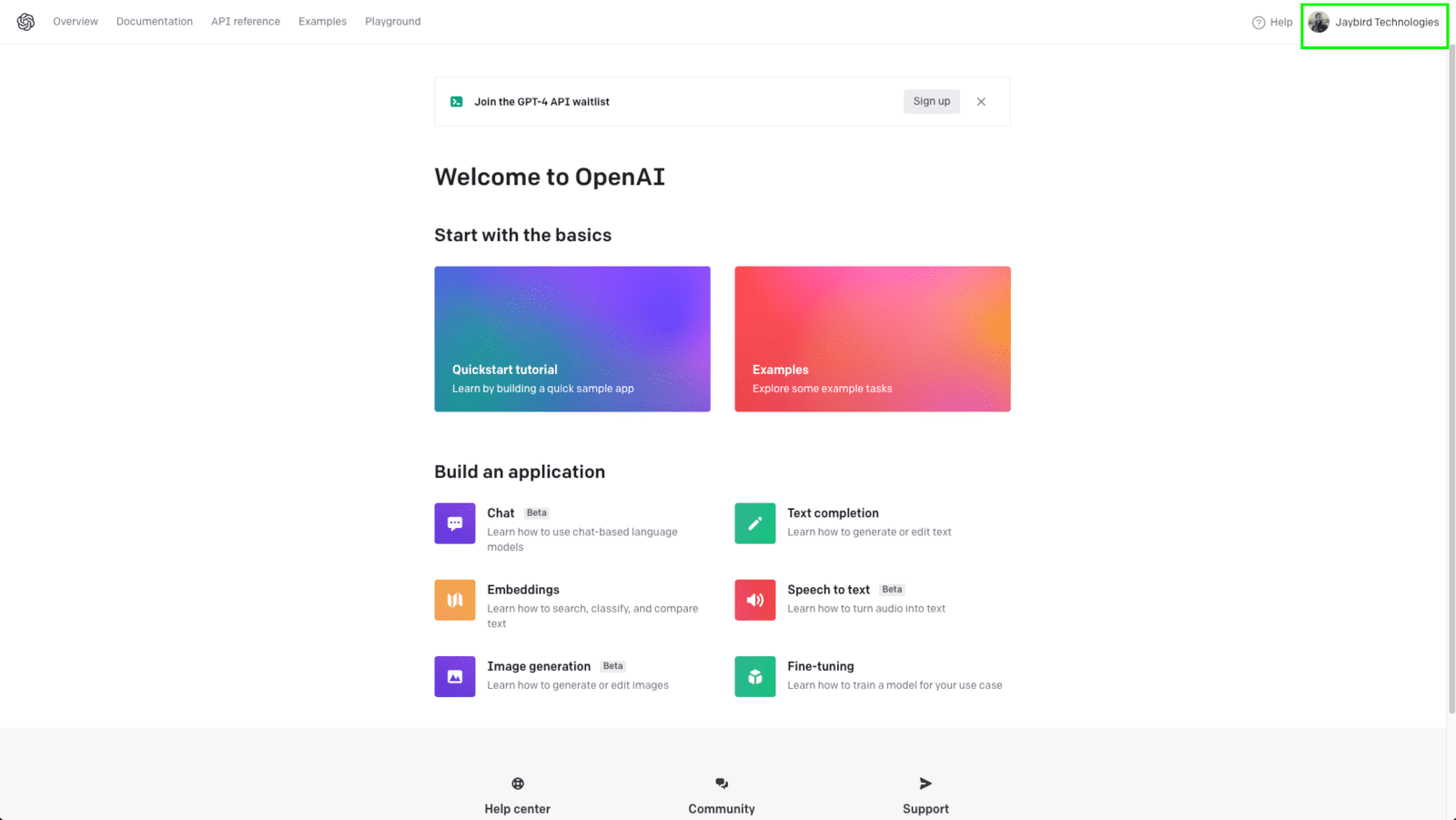 Click your organization name in the top right corner